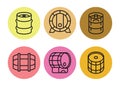 Set of barrel and keg icons. Containers for the production and storage of alcoholic beverages and other liquids.